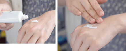 オレゾ ホワイトシリーズ ジェルタイプを試用する湯浅さん